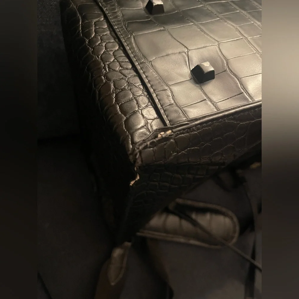 BEIS Black Croc-Embossed Tote Bag